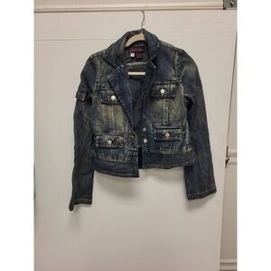 Younique Womens Denim Jean Jacket Size S Blue Wash Button Front Fitted Style